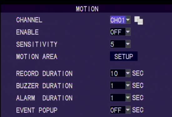 Channel Select the channel to set. COPY icon can copy the present setting to other channels. Mode Enable/disable alarm trigger. Set: On/Off.