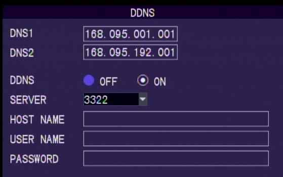 DNS1 First Domain Name Server,Default : 168.95.1.1 DNS2 Second Domain Name Server, Default :168.95.192.1 DDNS Enable/disable Dynamic Domain Name server. Values: On, Off.