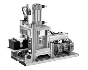 The pneumatic cylinder of the holder presses the workpiece against the front side of the rack.
