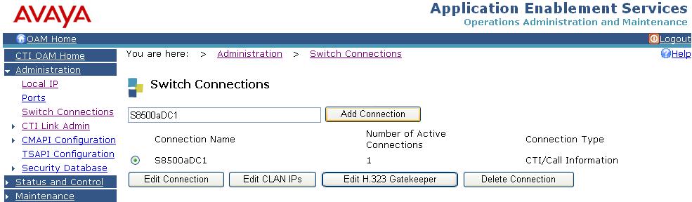 In the Switch Connectivity field, select the local IP address the AES will use to connect to Avaya Communication Manager.