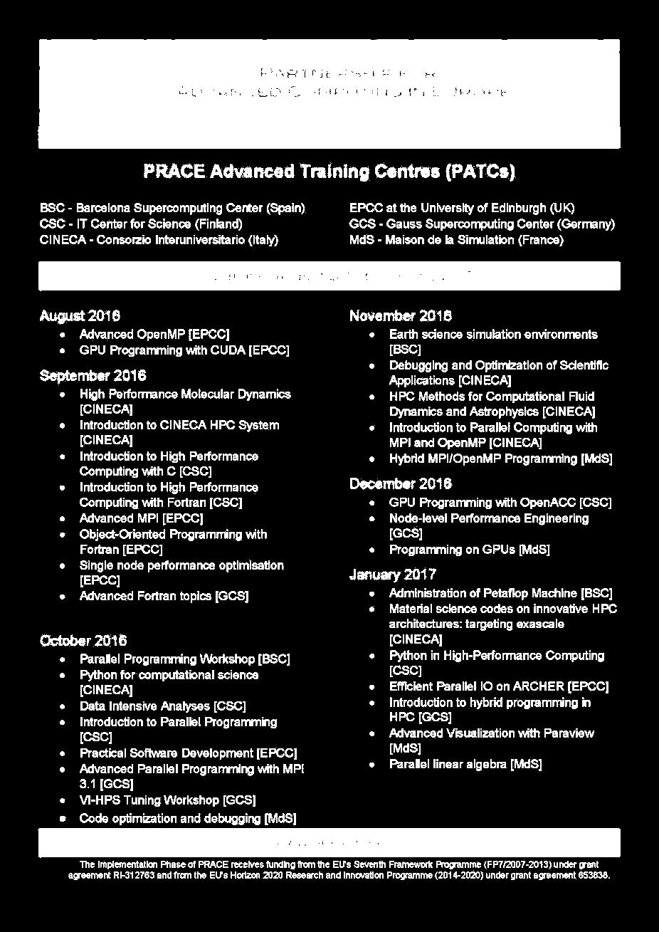 PATC Programme 2016-2017 79 courses, 215 training days New courses on forward-looking topics