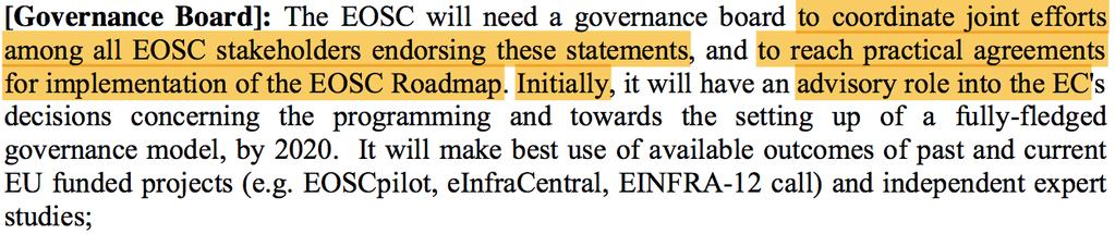 Some references on Governance in the EOSC Summit input papers