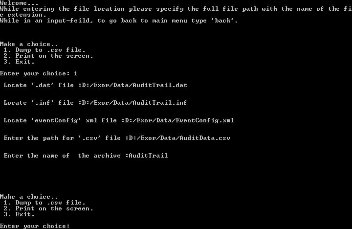 To convert the audit data, execute the ArchiveEdit.exe. Then, type 1 into the command prompt and hit Enter.