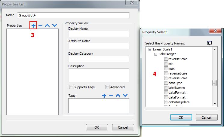Figure 180 Enter the name of the Custom Widget. This is the name that will appear in the Property view. The next step is to select the properties that will be displayed in the Property view.