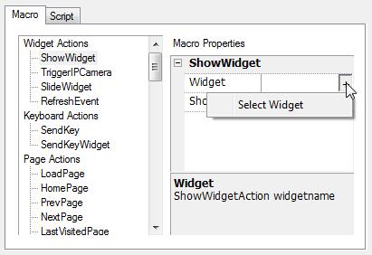 7 Working with Actions 7.1 Widget Actions 7.1.1 Show Widget The Show Widget macro allows you to Show or Hide the page Widgets.
