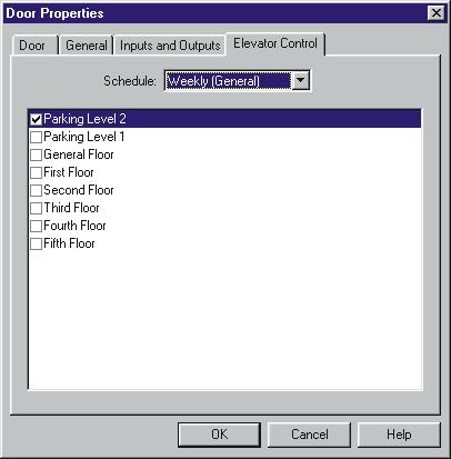 Figure 15: Example of Programming a Door s Floor Schedules Display Door Status and Manual Controls When you click on the Door Status icon, from the menu bar, Centaur will display the current (live)