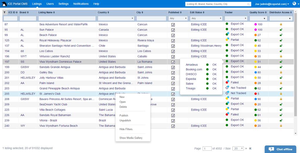 Listing Overview Open/Close Search Filters Navigation Rollover tracker for quick overview Global Search User