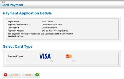 Select one of the credit card options, as per below, then click Next.