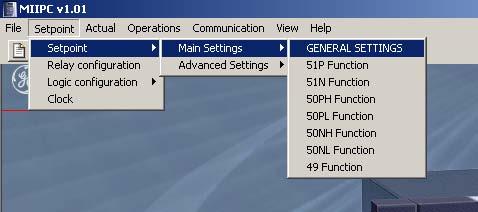 COMMUNICATIONS 4.3 SETPOINT Clicking on the Setpoint menu entry gives access to Settings, Configuration, Logic Configuration and Clock. 4.3.1.