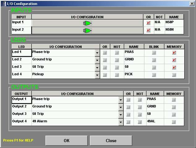 COMMUNICATIONS 4.3.4. RELAY CONFIGURATION Setpoint Relay Configuration shows a dialog box to configure digital inputs, contact outputs and front panel LEDs, as shown in Figure 4-11. FIGURE 4-11.
