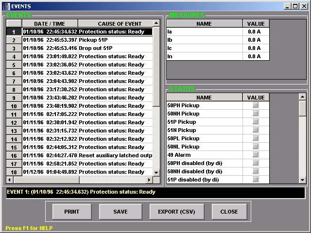 COMMUNICATIONS 4.4.2. EVENT RECORDER Actual Event Recorder option makes the last 24 relay events to be retrieved (up to 32) and displayed in the window appearing in Figure 4-16.