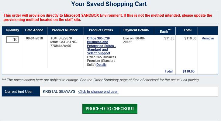 Converting Step 4 Proceed to Order Review the Shopping Cart then click Proceed to Checkout.