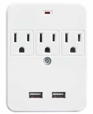 USB WALL TAPS 6 3 Outlet Surge Protected Wall Tap with USB This wall tap adds extra flexibility by providing 3 outlets and 2 USB ports.