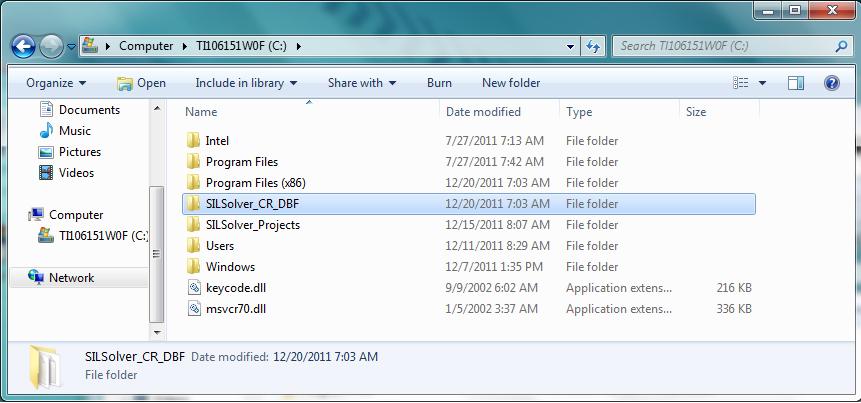 Windows 7 folders permission SIL_Solver 6.0 will create two folders on the on the root directory of the C drive, named C:\SILSolver_CR_Dbf and C:\SILSolver_Projects as shown on figure 1.