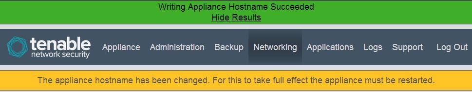 Configure Hostname To change the hostname from the default (tnsappliance), enter the new hostname (less than 64 characters) in the box next to New hostname and click on the Set Hostname button.