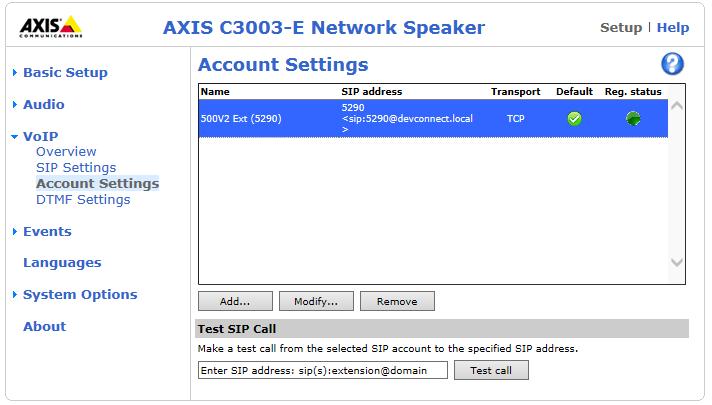 7.2. Verify Registration from AXIS C3003-E Network Horn Speaker Log in to the speaker as per Section 6.