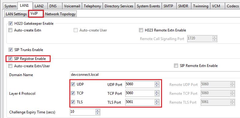 Selecting the VoIP tab displays the Domain Name and the UDP, TCP and TLS Port details