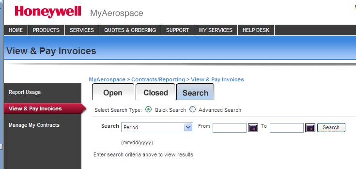 Quick Search Invoices 1. Click on the Search tab to search for specific invoices.