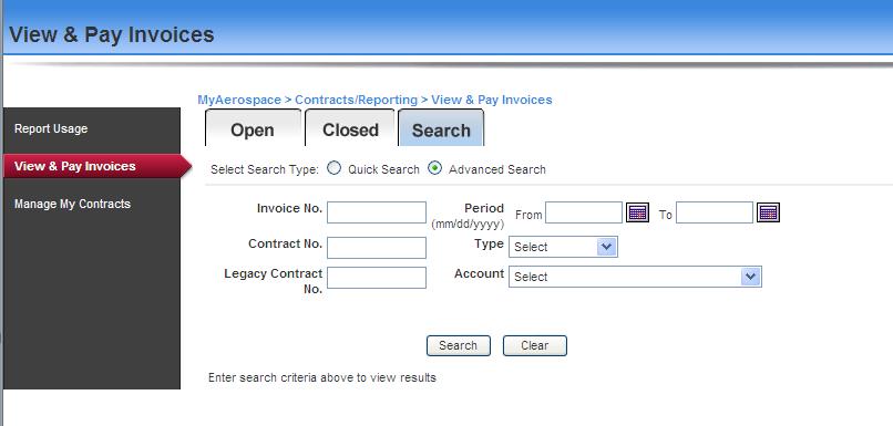 Advanced Search for Invoices 2-4 1 5 1. Advanced Search allows you to search by multiple parameters. 2. You can search by either legacy or new Invoice and contract numbers. 3.