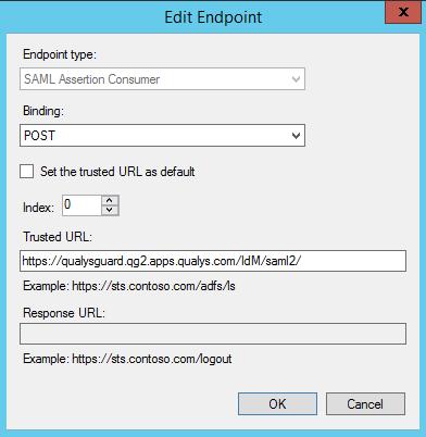 Edit Endpoint The trusted URL you enter for the endpoint is based on the Qualys Cloud Platform for your subscription. Tip You can identify the platform by the separator in your Qualys username.