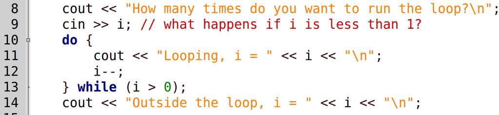 do-while loop A do-while loop is similar to a normal while loop, except the bool expression