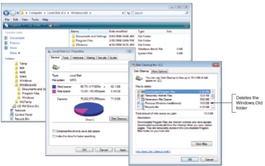 Figure 16-16 Free up disk space by deleting the Windows.