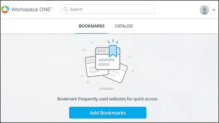 Figure 8 1. Initial View of Bookmarks Page From the catalog, users can install the web, mobile, and virtual applications that they are entitled to.