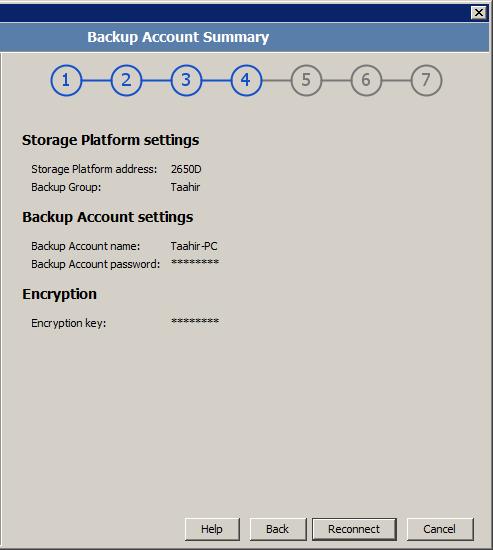 In the Encryption key box, type the encryption key chosen when the Backup Account was created. 4. Click Set up connection settings if you d like to configure your connection to the Storage Platform.