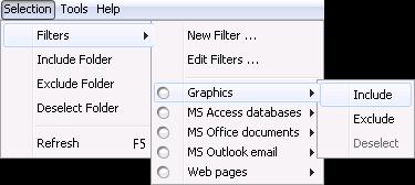 Option Filters > [filter] > Include Filters > [filter] > Exclude Filters > [filter] > Deselect Include Folder Exclude Folder Deselect Folder Refresh Click the option to.