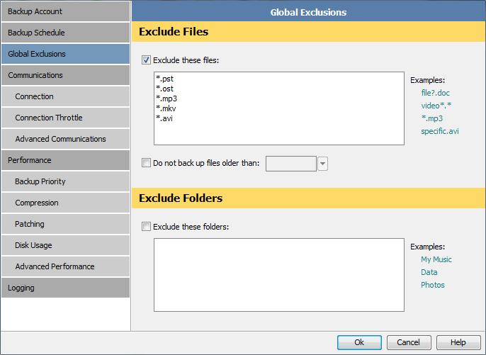 Global Exclusions You can use the Global Exclusions page in the Options and Settings dialog box to: Exclude files globally Exclude folders globally The Global Exclusions page in the Options and