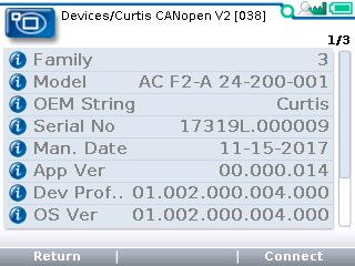 (1) 1313 HHP startup-scan of CANbus for devices (2) Main Screen following the CANbus scan Just the Offline capable apps are available.