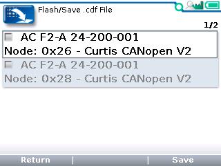 CANbus 1313 HHP Manual - Mar. 2018 Return to TOC 8 FLASH Use the Flash app to obtain and save parameter values, restore (load) parameter values to the device, or update the device s firmware.