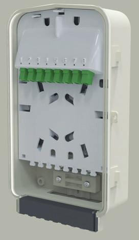Enclosure with up to 96 Splices Up to 96 Splices IP54 Rated 24 LC / 12 SC customer connections Fibre Loop Storage basket Horizontal