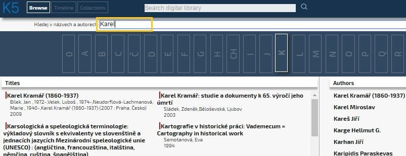 Additional search options Browse The function Browse displays an alphabetic list of the authors and titles of all documents in the Digital Library.