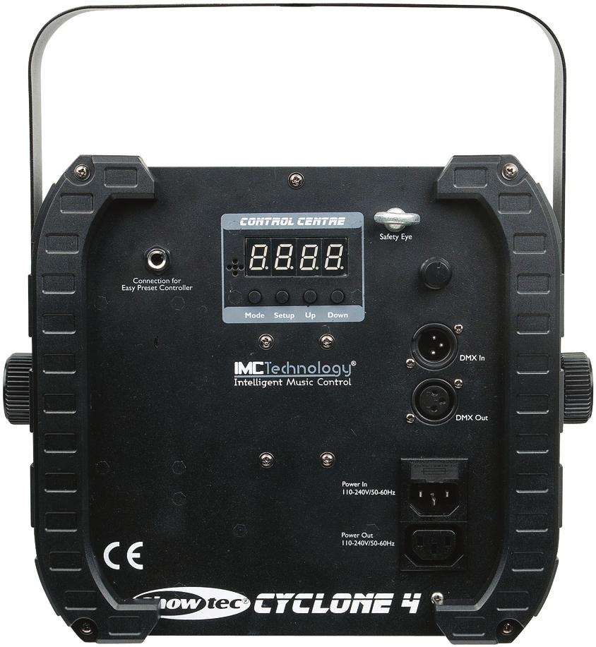 The Cyclone 4 is equipped with IMC, Intelligent Music Control, this is a special sound-to-light module that reacts to your music like a real light-jockey.