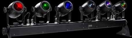 Color Macro (x6 projectors), strobe, auto/ sound programs, auto speed, dimmer 28 channels: RGBW (x6 projectors), auto/sound programs, auto speed, dimmer, strobe DMX512 control protocol supported Auto