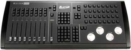 KEYPAD - TEN BUTTON, BACKLIT FUNCTION KEY SECTION NEXT TO KEYPAD - BUTTON MATRIX SECTION WITH THIRTY-TWO BACKLIT BUTTONS AND FOUR CONTEXT BUTTONS - FOUR ROTARY ENCODER JOG WHEELS WITH CUSTOM WEIGHTED
