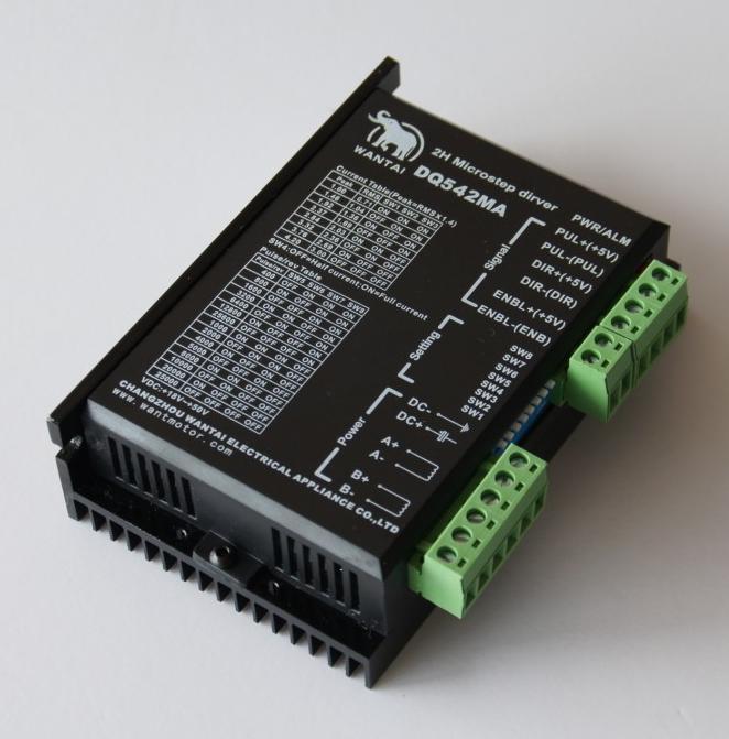 Manual of 2-phase hybrid stepper motor driver DQ542MA Introduction: DQ542MA is a type of two-phase hybrid stepping motor driver, the drive voltage of which is from 18VDC to 5VDC.