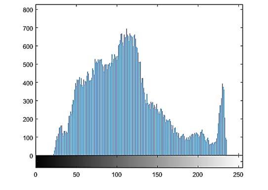 bmp {(a) histogram of cover image, (b) histogram stego image) (b) (a) Fig. 6. Histogram analisis of cameraman.bmp {(a) histogram of cover image, (b) histogram stego image) (a) Fig. 7.