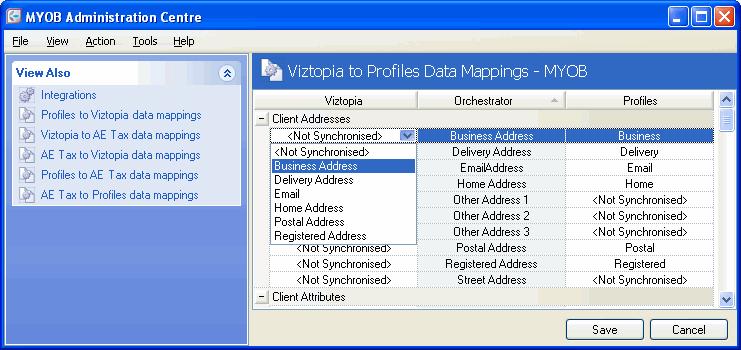 6. Check the Client Addresses data mappings for the five main address types: Business, Delivery, Home, Postal and Registered.