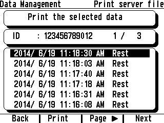 7. DATA MANAGEMENT Printing ECG Waveforms in the Server You can print the ECG waveforms of the selected ID in the server. 1 2 Display the Data Management screen.