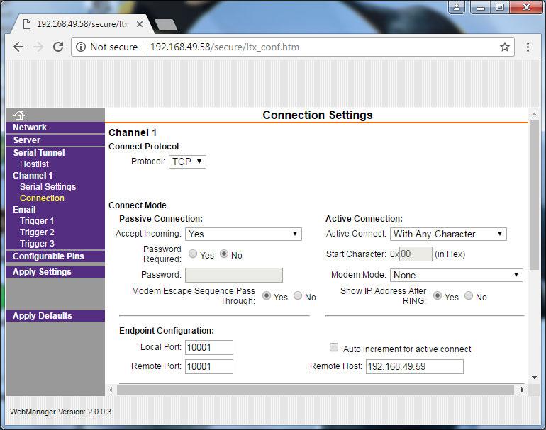 Suprex Ethernet Series - SPX-7200 Network Settings via Web Browser (cont.) Step 6 On the left, click Connections. Locate Remote Host under Endpoint Configuration.