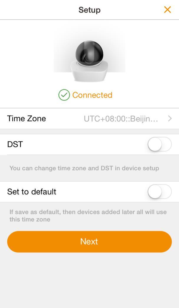 Figure 1-12 Device connected 5) Configure the time zone, DST, and default settings according to your requirement, and then tap Next.