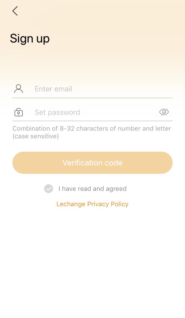 Figure 1-3 Account setting Step 4 Enter the email address for the account name and set the password, read Lechange Privacy Policy and tap I
