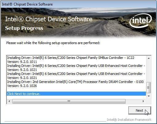 Click Next and the drivers for the Intel Chip