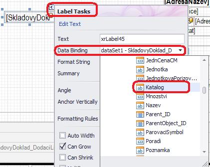 b) Úprava, zmena premennej Ide o okná Label Task, ktoré obsahujú premennú. Pravým tlačidlom myši a kliknutím na šípku otvoríme Label Tasks, v ktorej sa nachádza premenná.