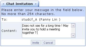 3. : Invite the student to talk in a chatroom. A new window will display as shown below. If the student accepts the invitation, a chatroom window will open for both parties to talk online.