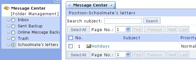 1. Select the check box next to the message to be moved (e.g. "Holidays").