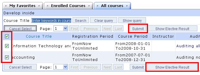 Select the check box next to course title to be enrolled and