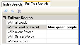 Results: All documents that contain the word blue or the word green or the word purple.